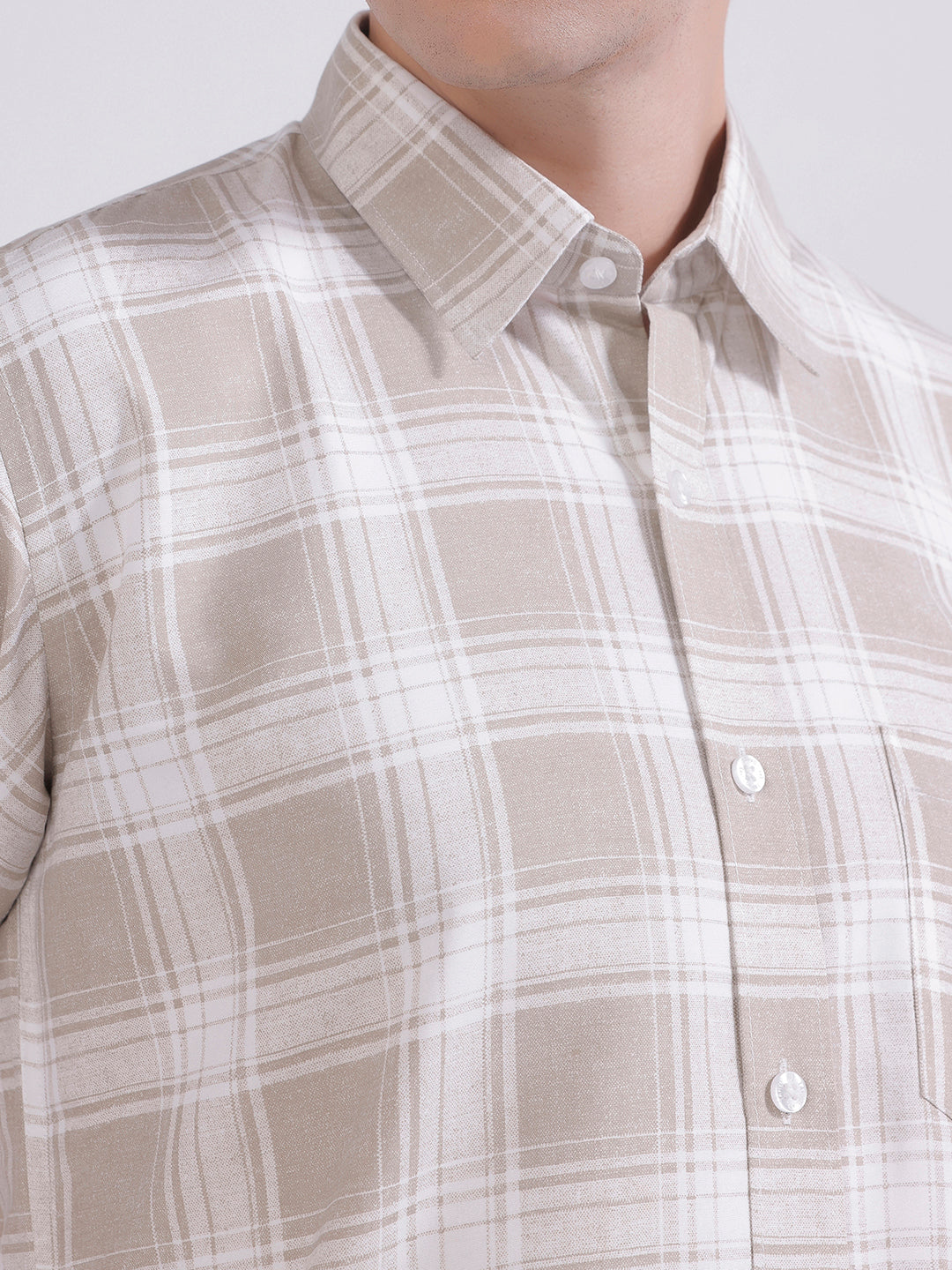 Men light brown check casual shirt