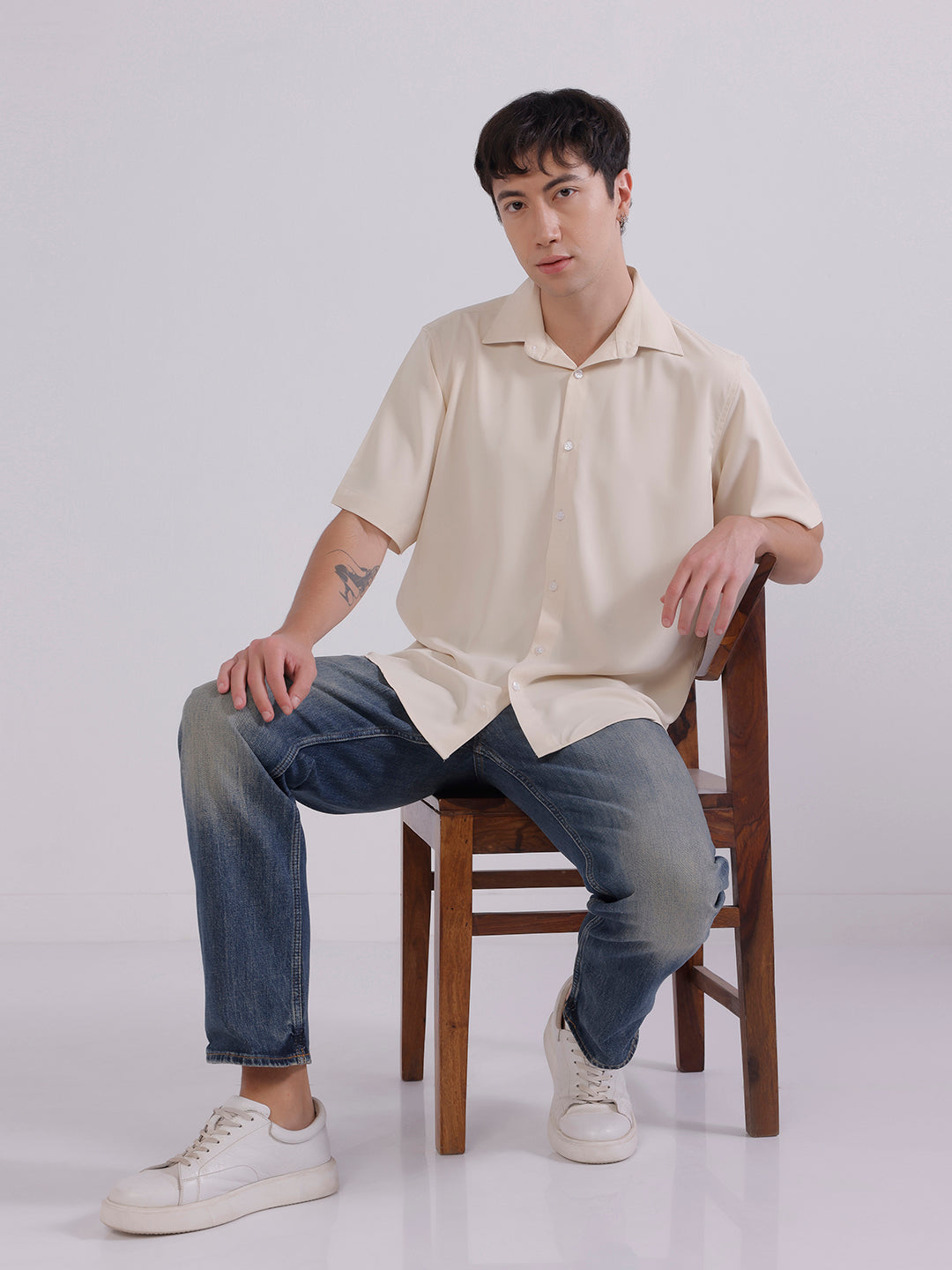 Men Beige Boxy Shirt