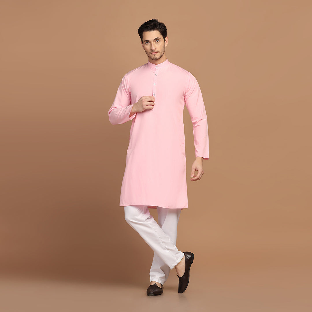 Men Pink Solid Kurta