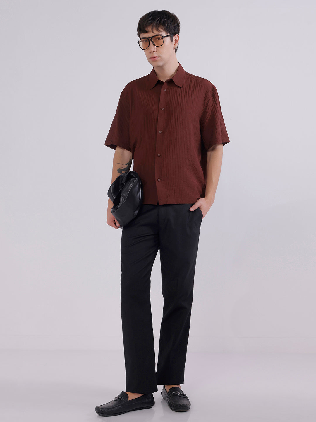 Men Black linen trousers