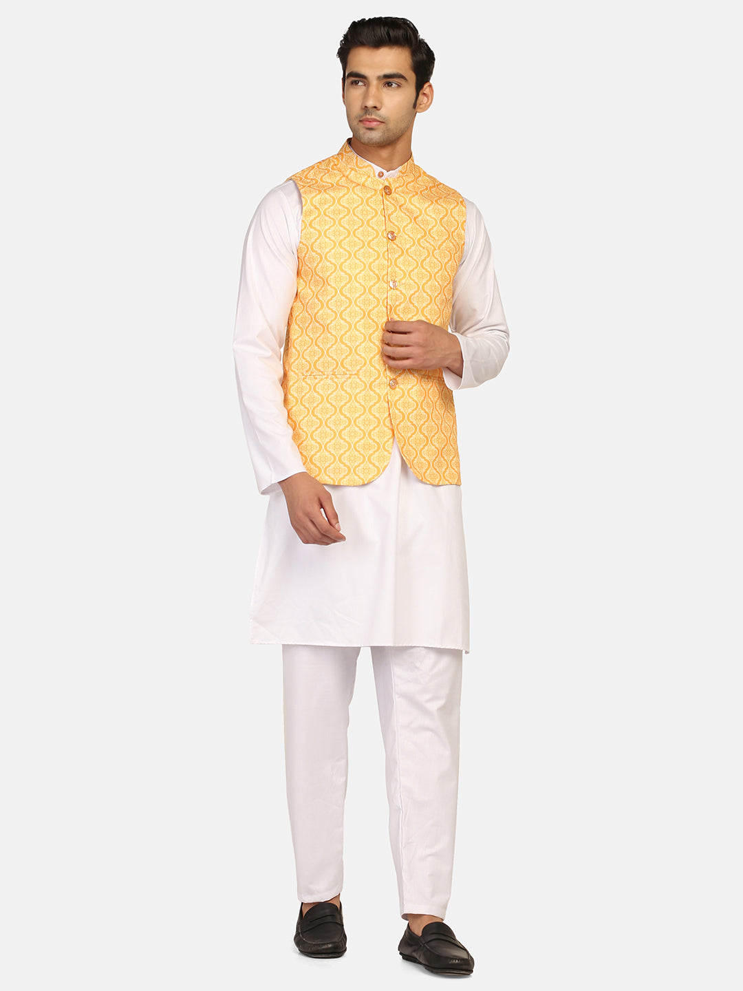 Men Yellow Printed Nehru Jacket
