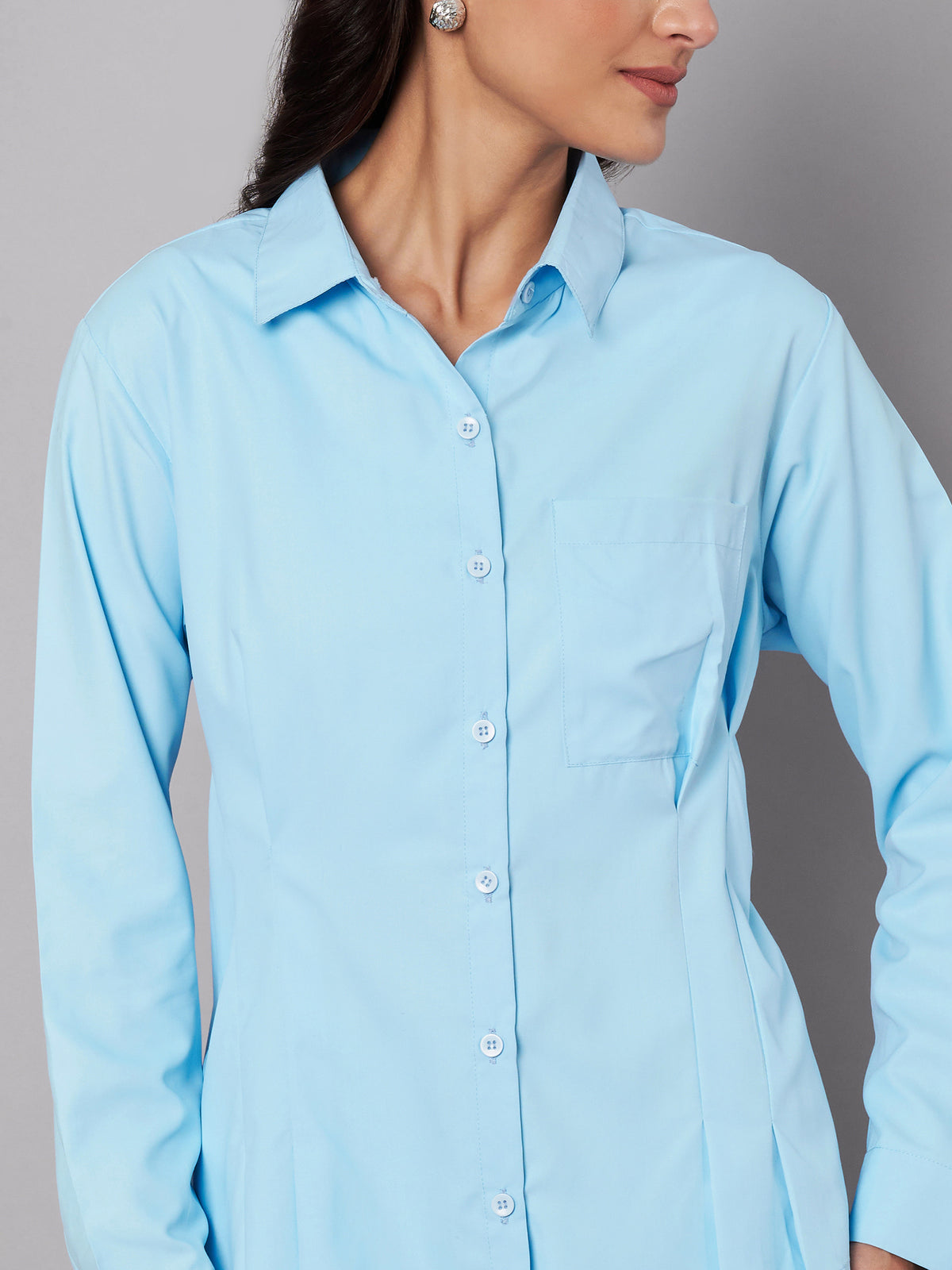 Women Blue crinched waist shirt