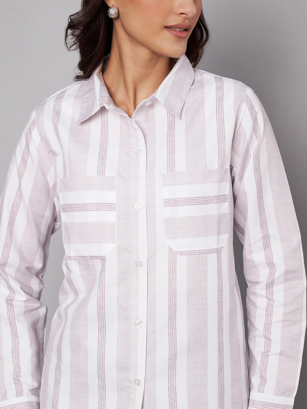 Women Stiped cotton 2 pocket shirt