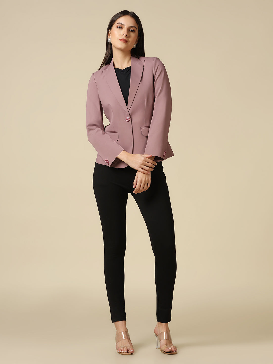 Women Pink Single Breasted Blazer