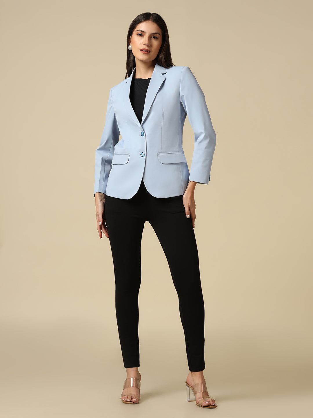 Women Ice Blue Single Breasted Blazer - Tahvo India