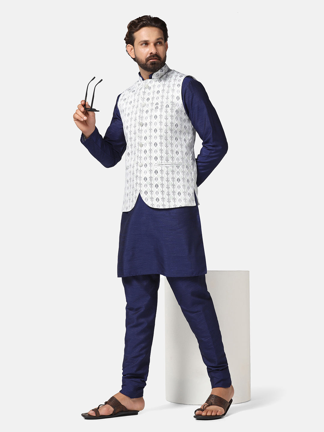 Men Green Cotton Printed Nehru Jacket