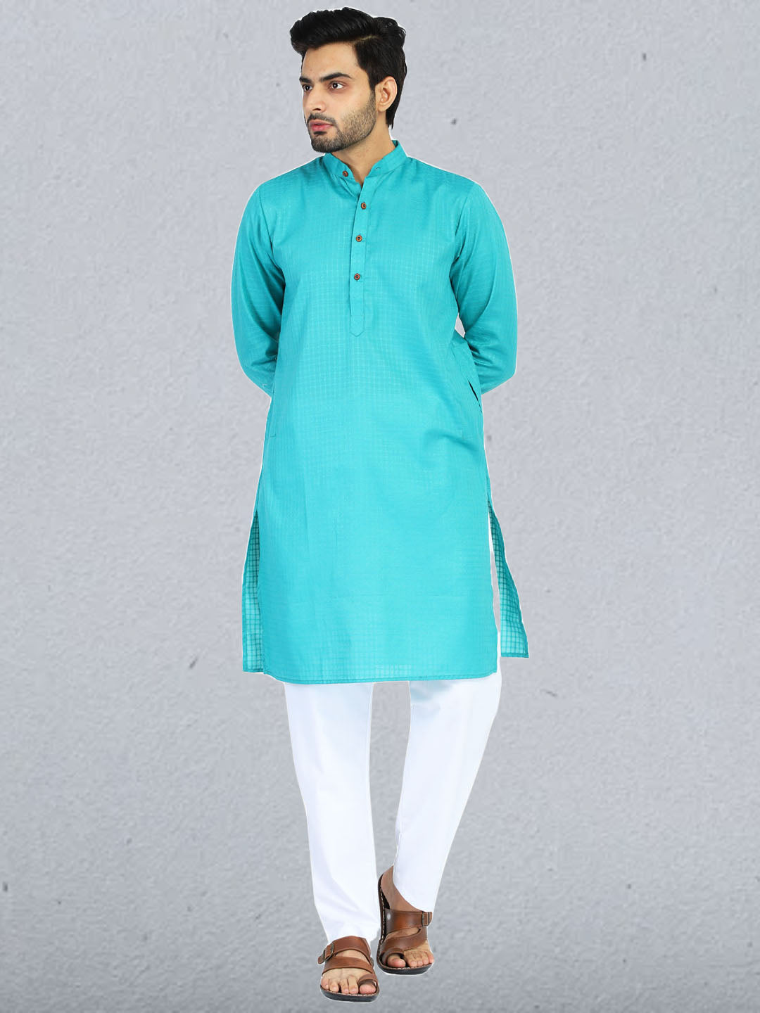 Men Green cotton Kurta Set - Tahvo India