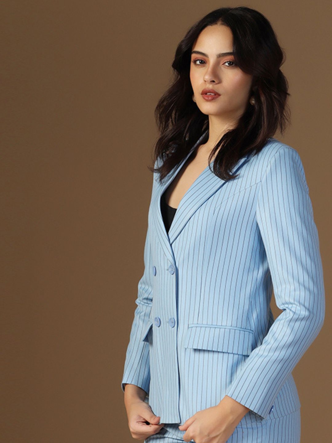 Women Blue Stripes Blazer