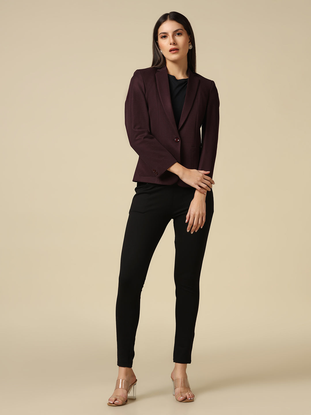 Women Maroon Single Breasted Blazer - Tahvo India