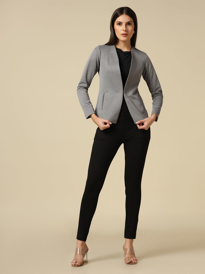 Women Grey Single Breasted Blazer - Tahvo India