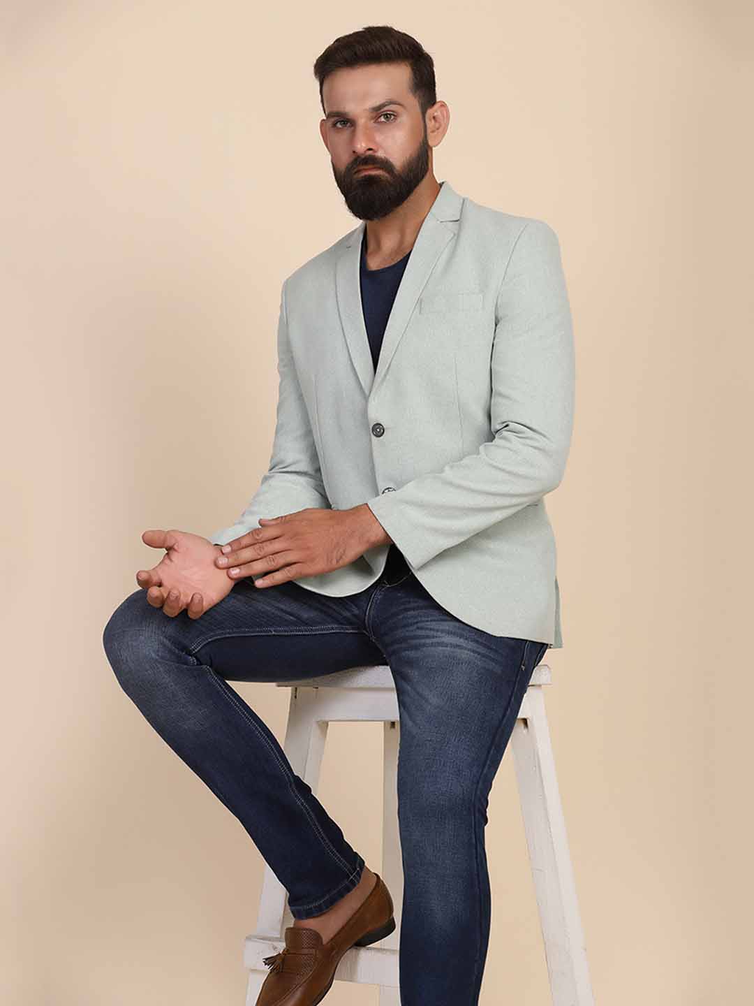 Men Suede Green Blazer