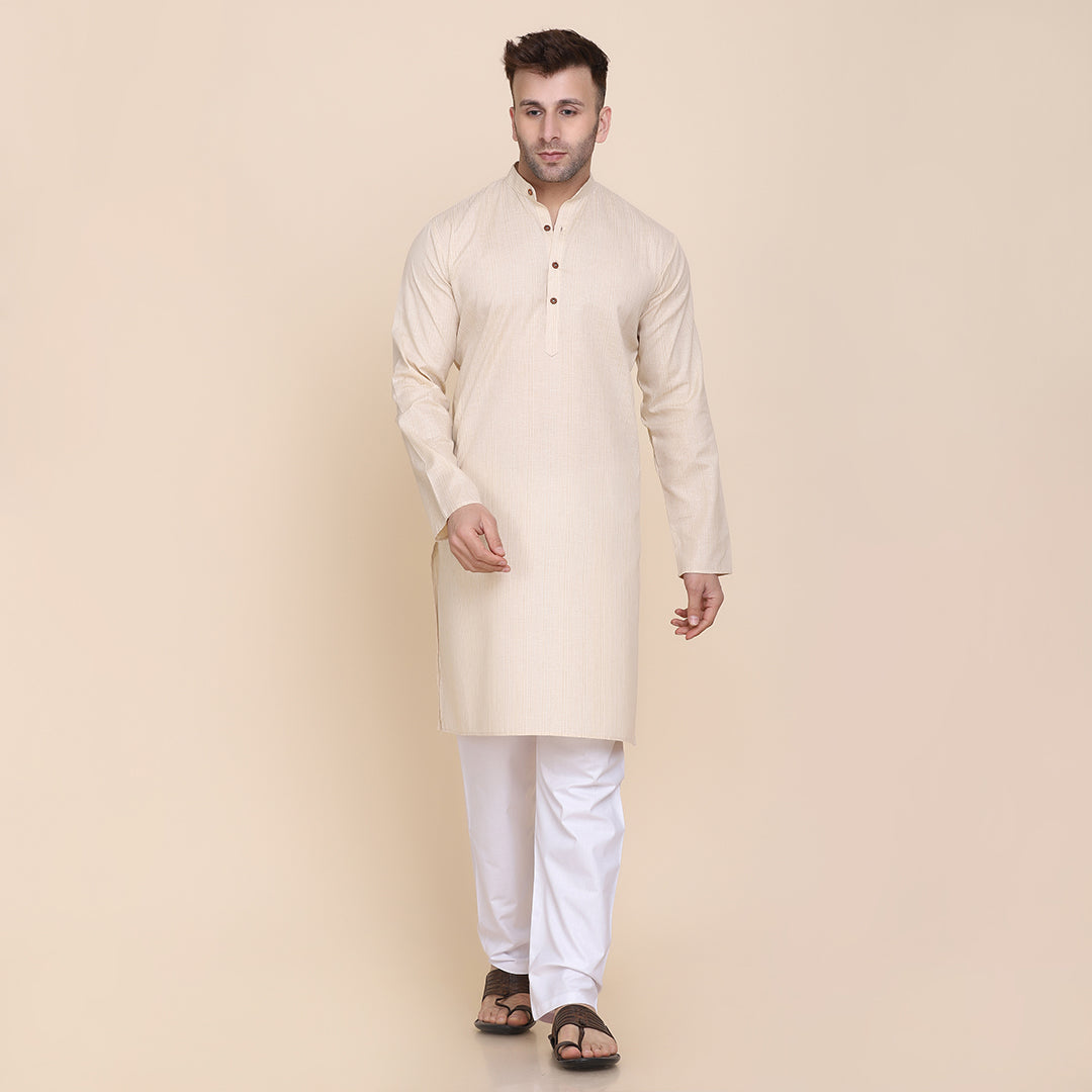 Men Beige Solid Kurta
