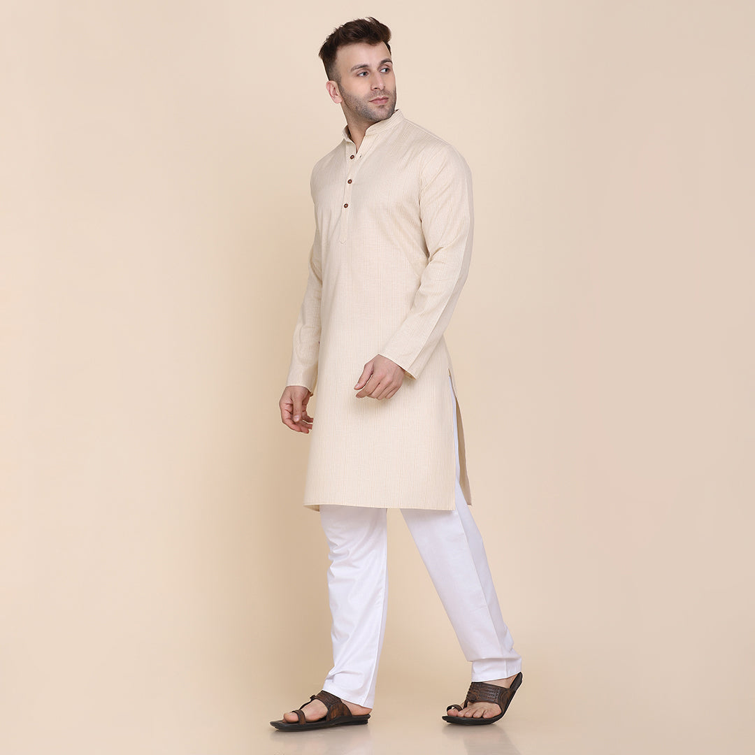 Men Beige Solid Kurta