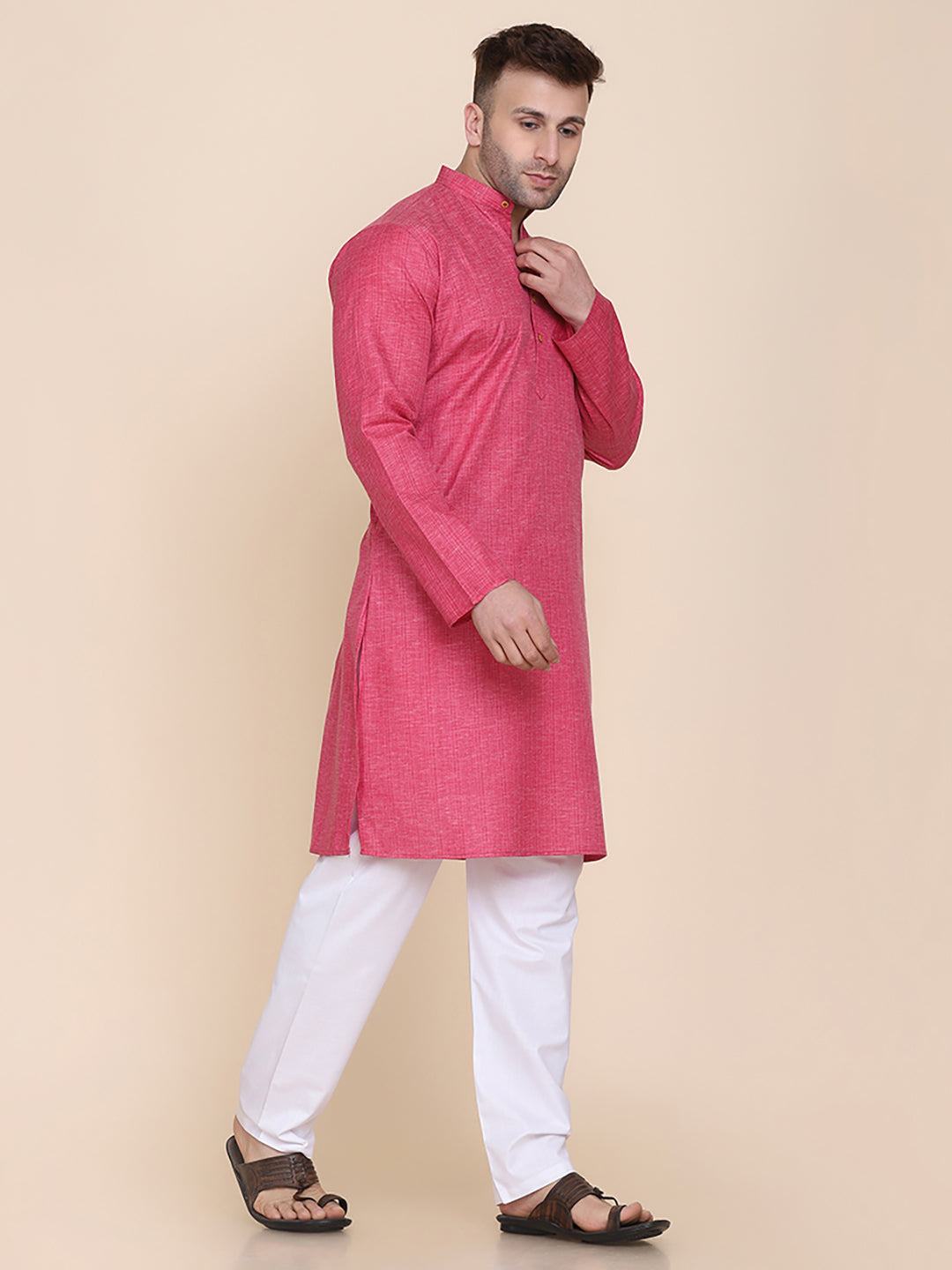 Men Pink Solid Kurta - Tahvo India
