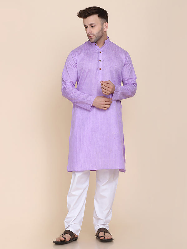 Men Purple Solid Kurta