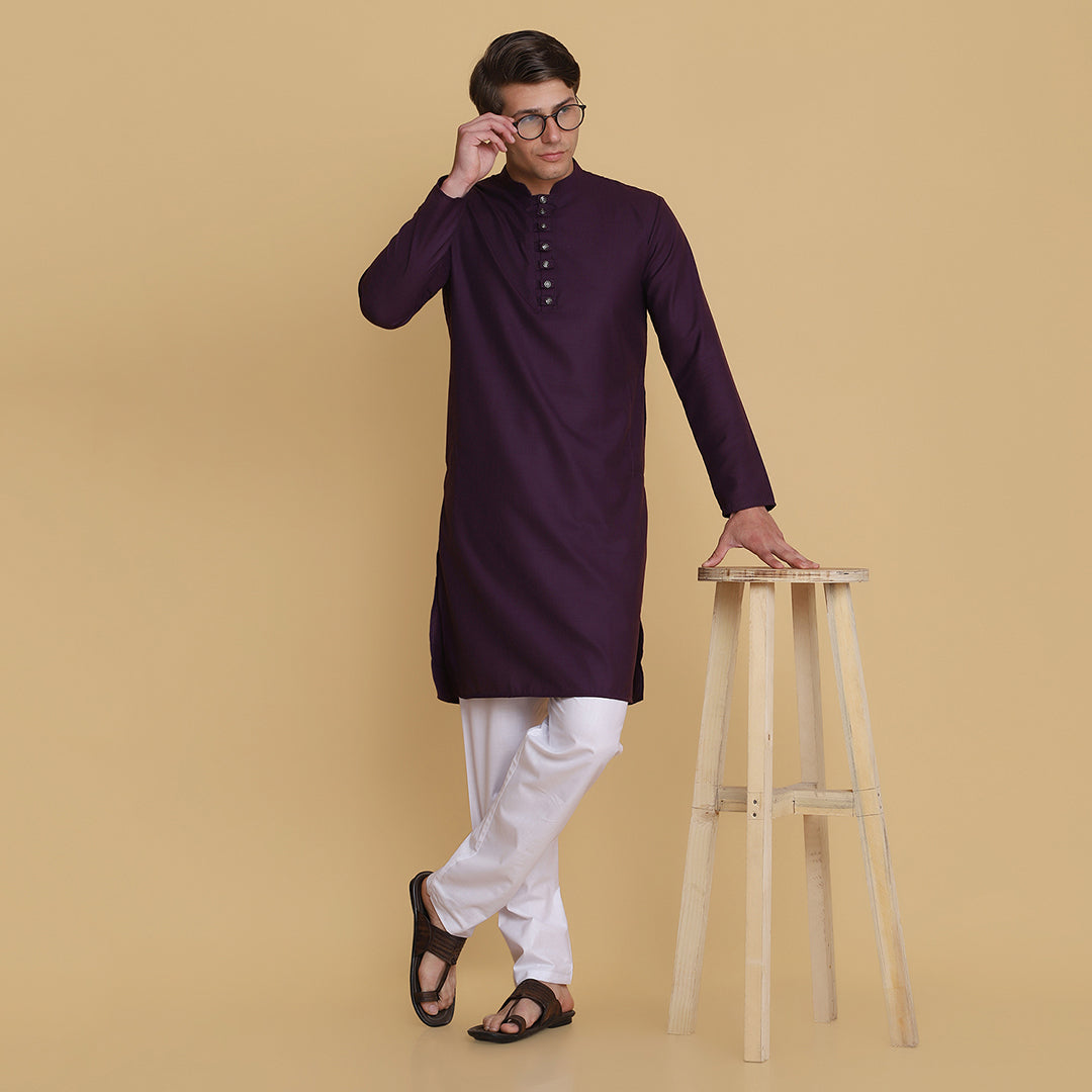 Men Purple solid Kurta
