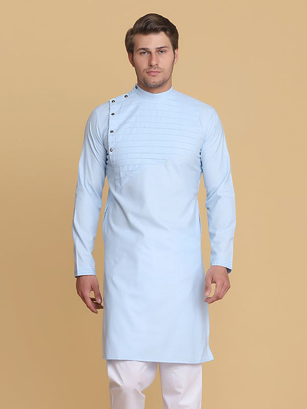 Men Light Blue Cotton  Kurta