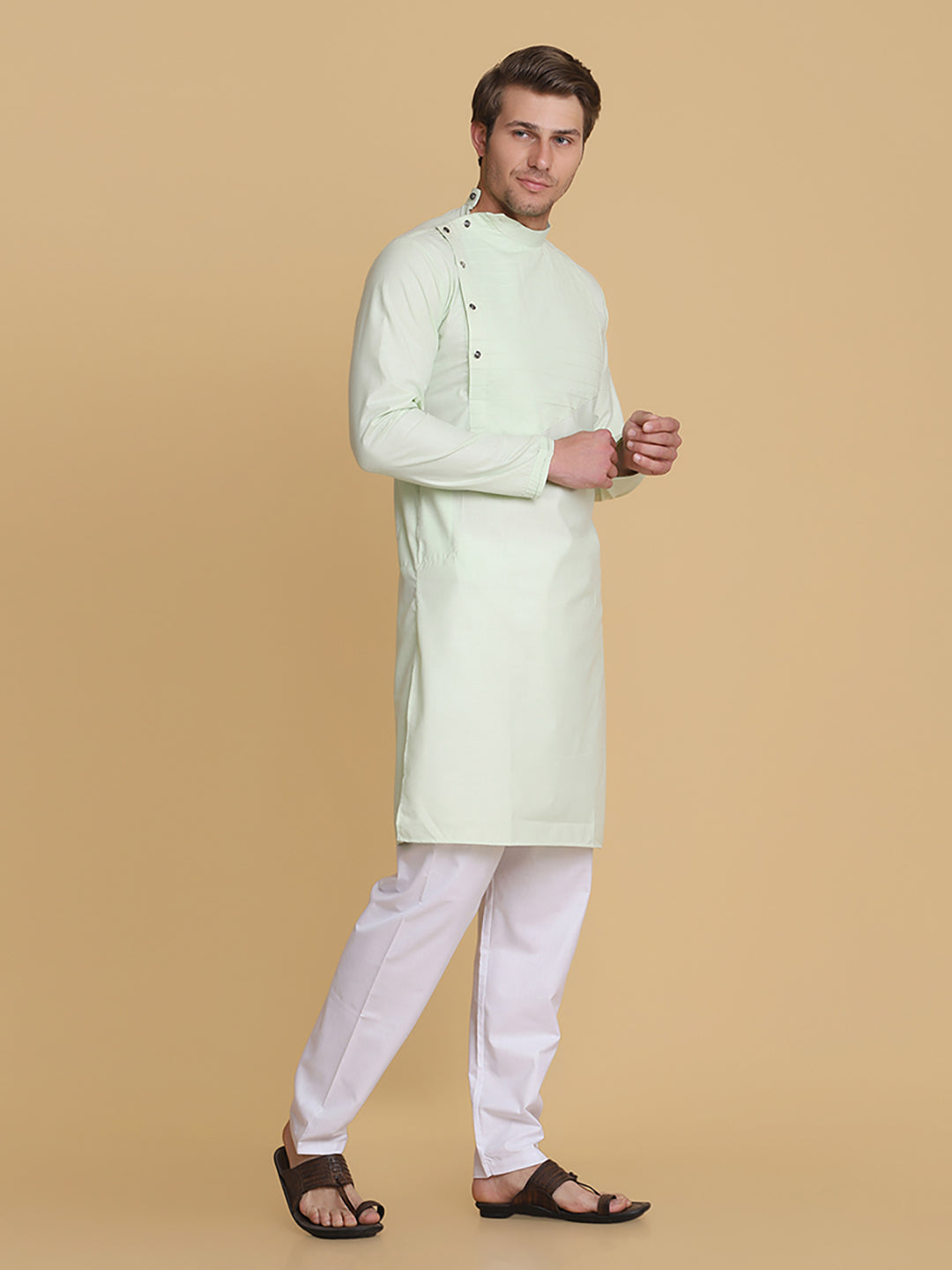 Men Green Cotton Kurta - Tahvo India