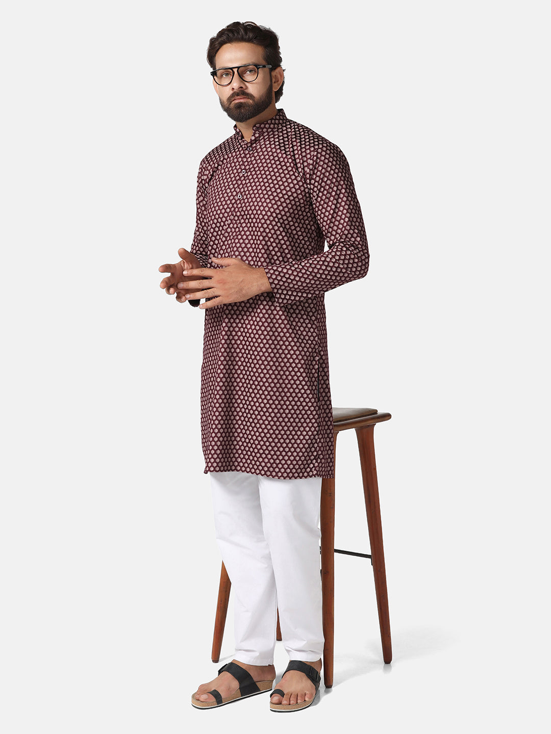 Men Marron Cotton Kurta - Tahvo India