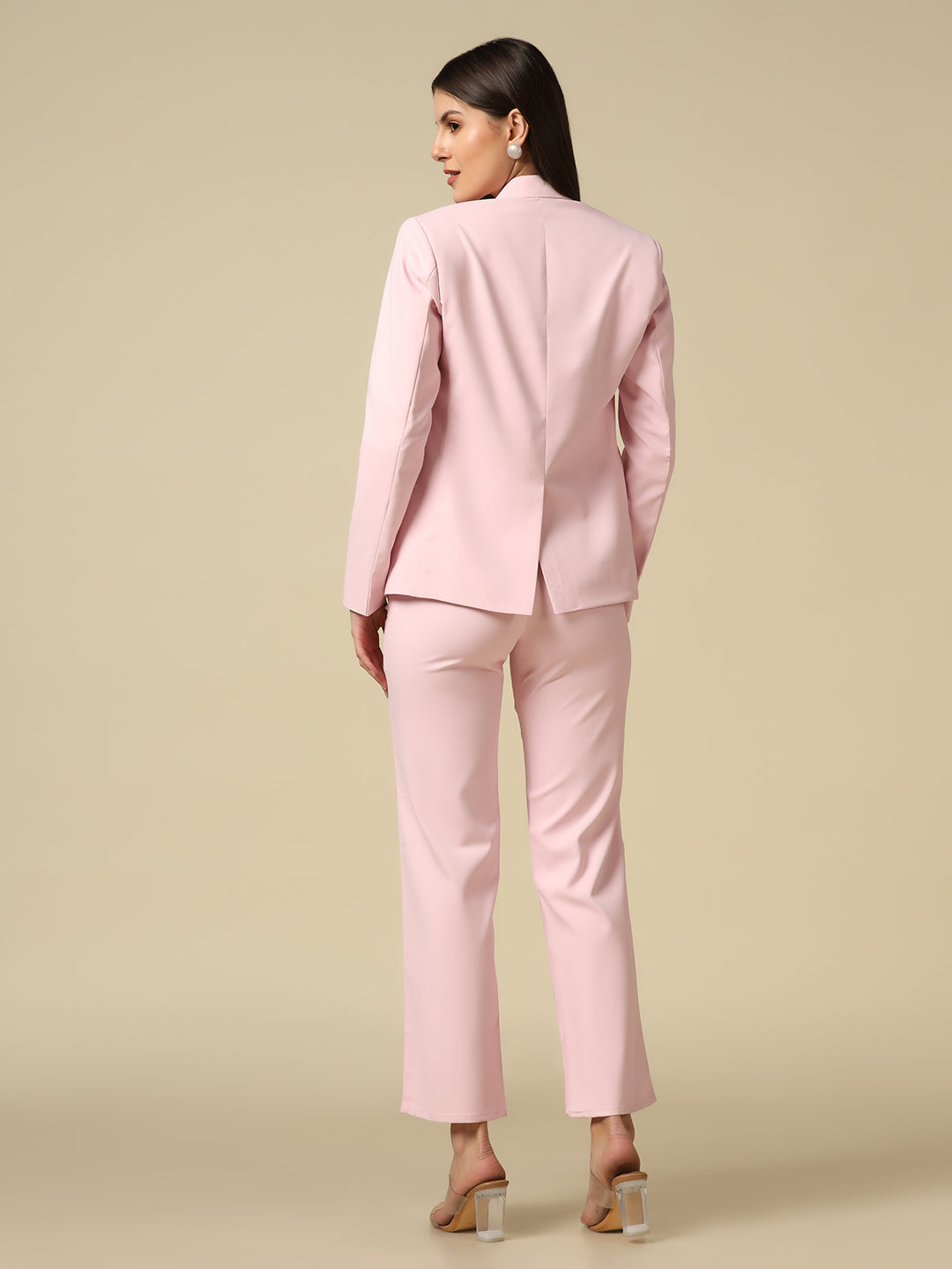 Women Pink Blazer And Trousers Suit Set - Tahvo India