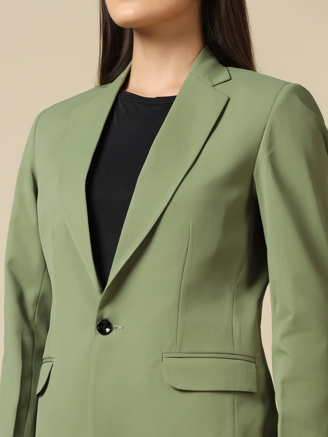 Women Green Blazer And Trousers Suit Set - Tahvo India