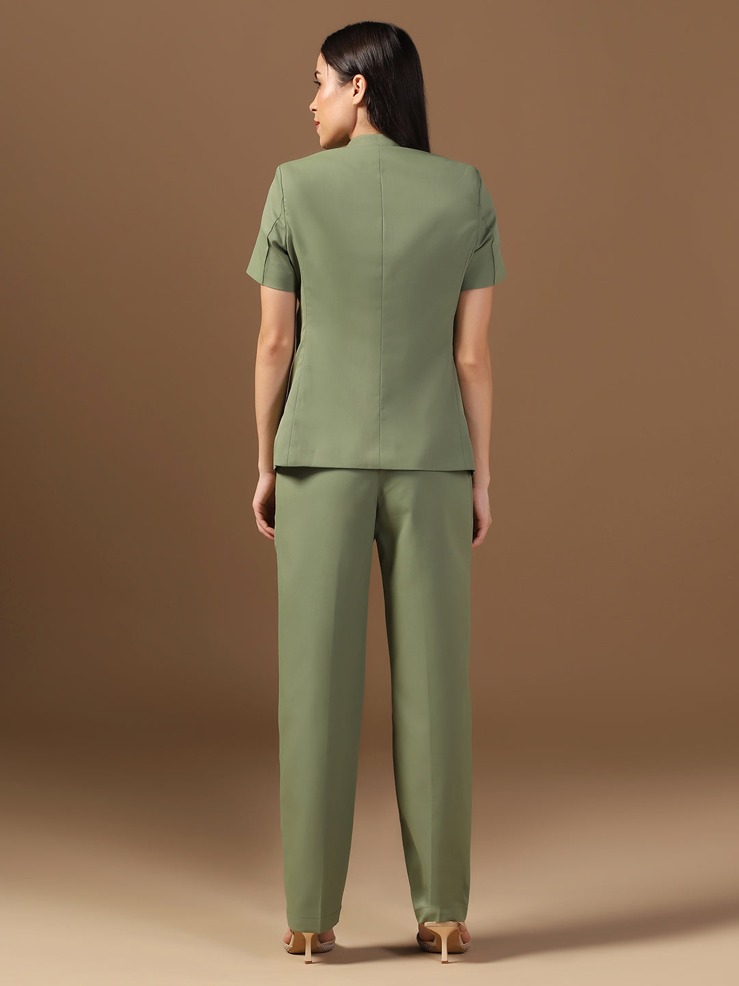 Women Green Blazer And Trousers Suit Set - Tahvo India