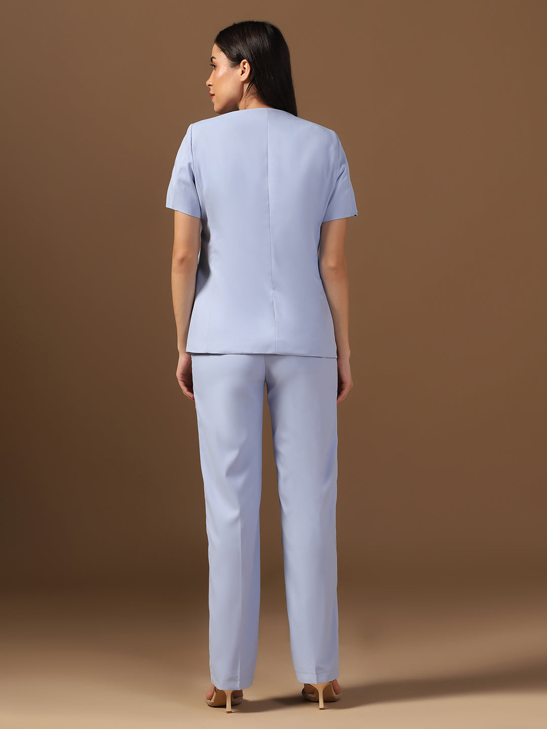 Women Sky Blue Blazer And Trousers Suit Set - Tahvo India