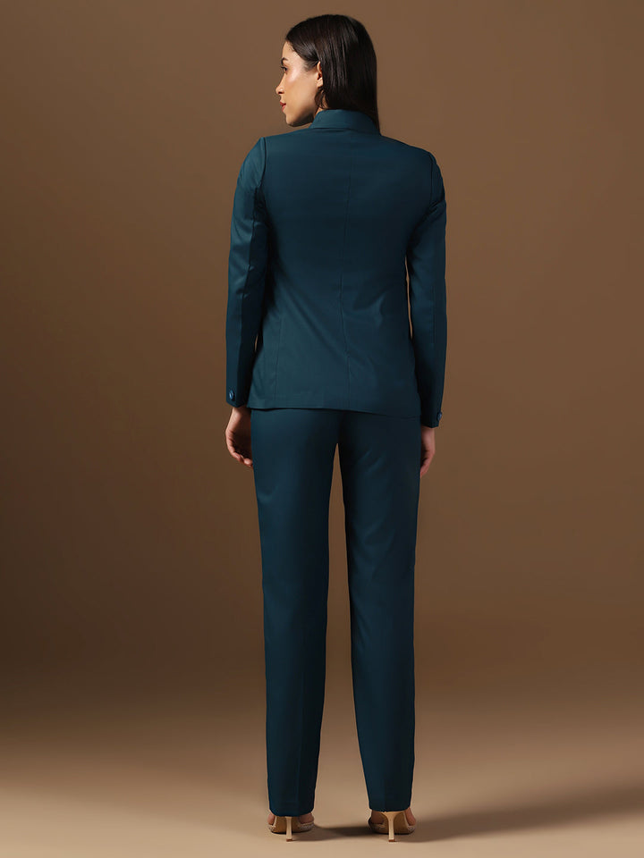 Women Turquoish Blazer And Trousers Suit Set - Tahvo India