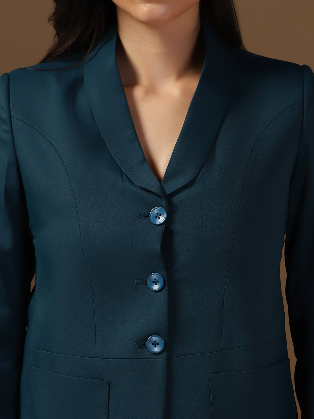 Women Turquoish Blazer And Trousers Suit Set - Tahvo India
