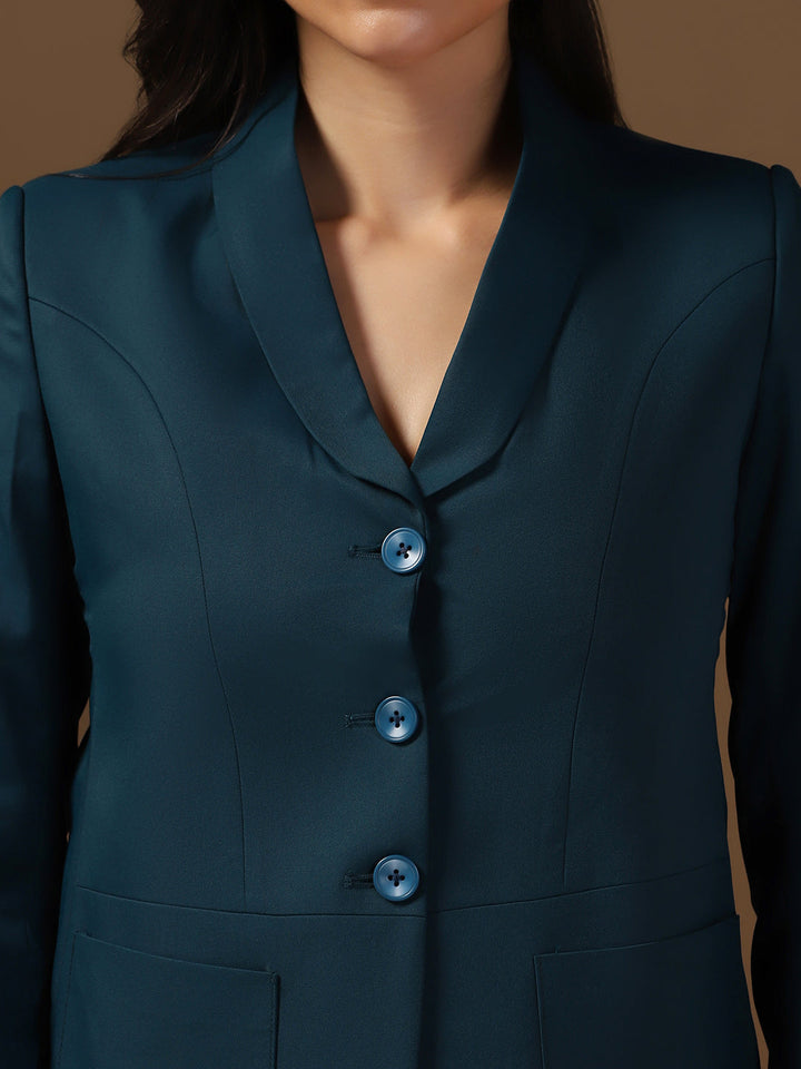 Women Turquoish Blazer And Trousers Suit Set - Tahvo India
