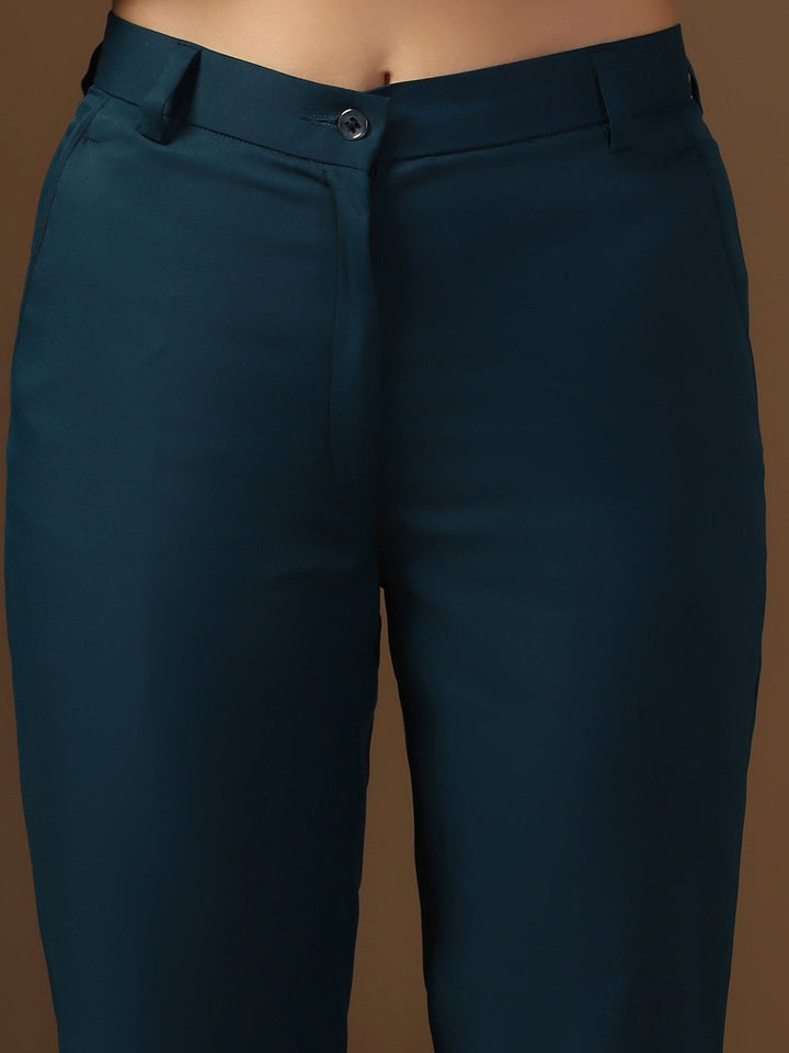 Women Turquoish Blazer And Trousers Suit Set - Tahvo India