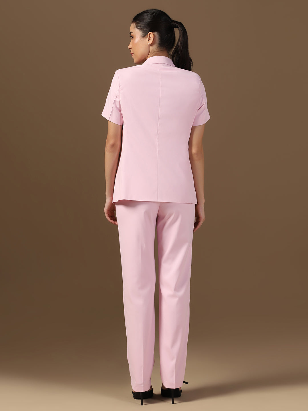 Women Pink Blazer And Trousers Suit Set - Tahvo India