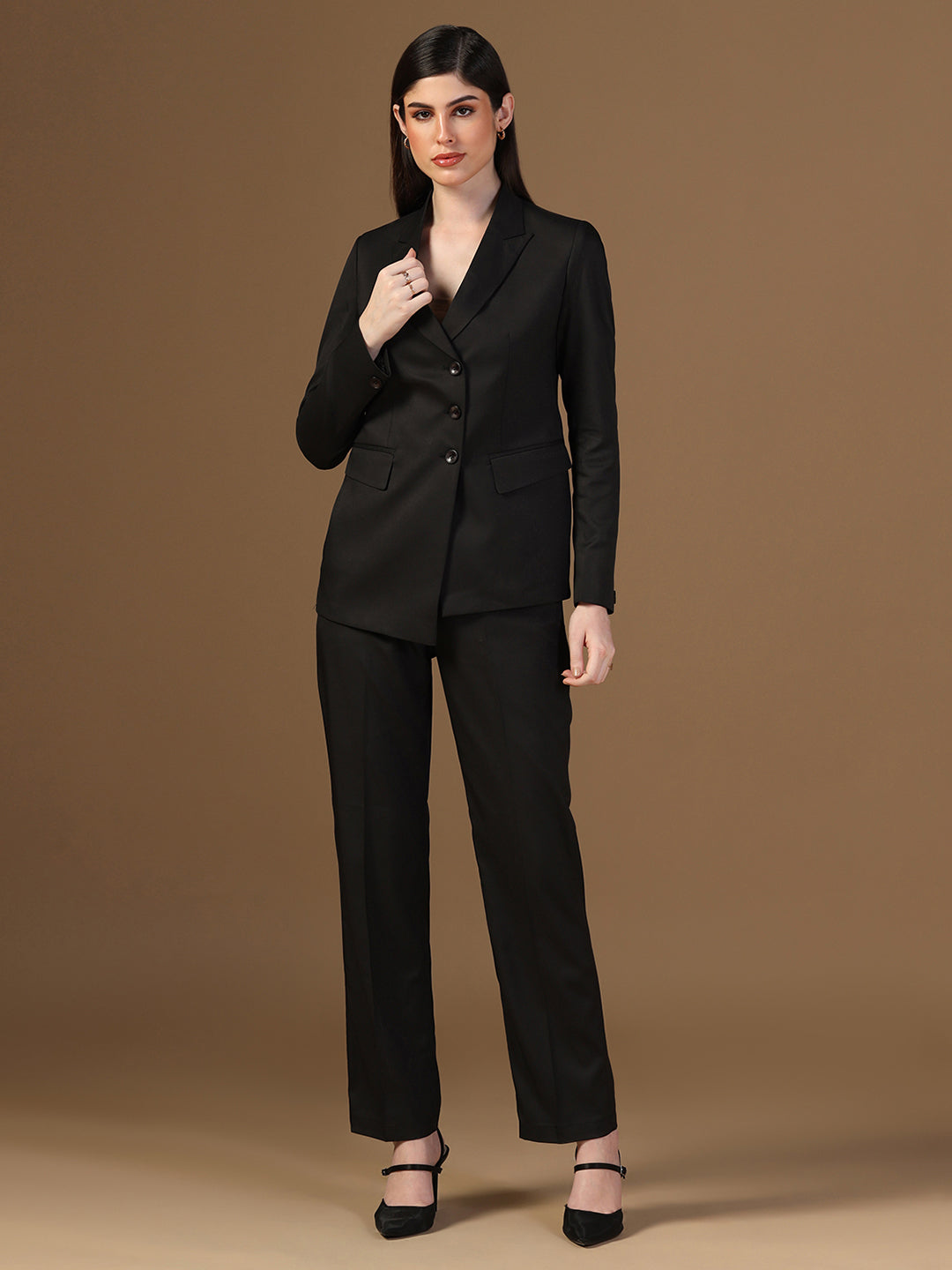 Women Black Blazer And Trousers Suit Set - Tahvo India