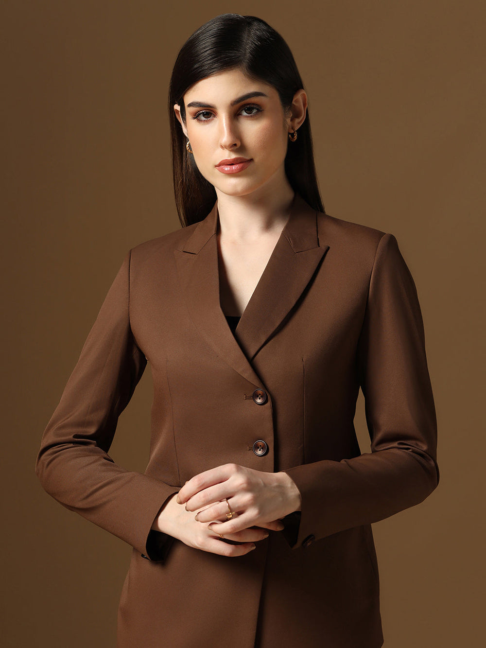 Women Brown Blazer And Trousers Suit Set – Tahvo India