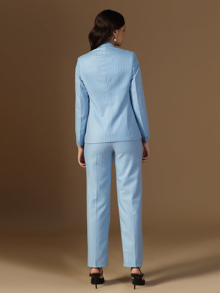Women Blue Blazer And Trousers Suit Set - Tahvo India
