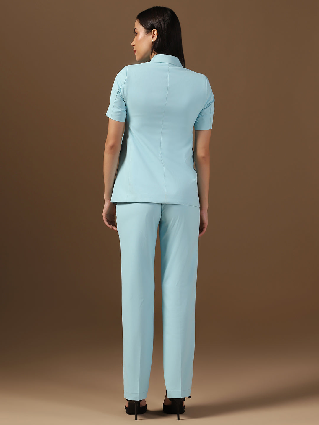 Women Ice Blue Blazer And Trousers Suit Set - Tahvo India