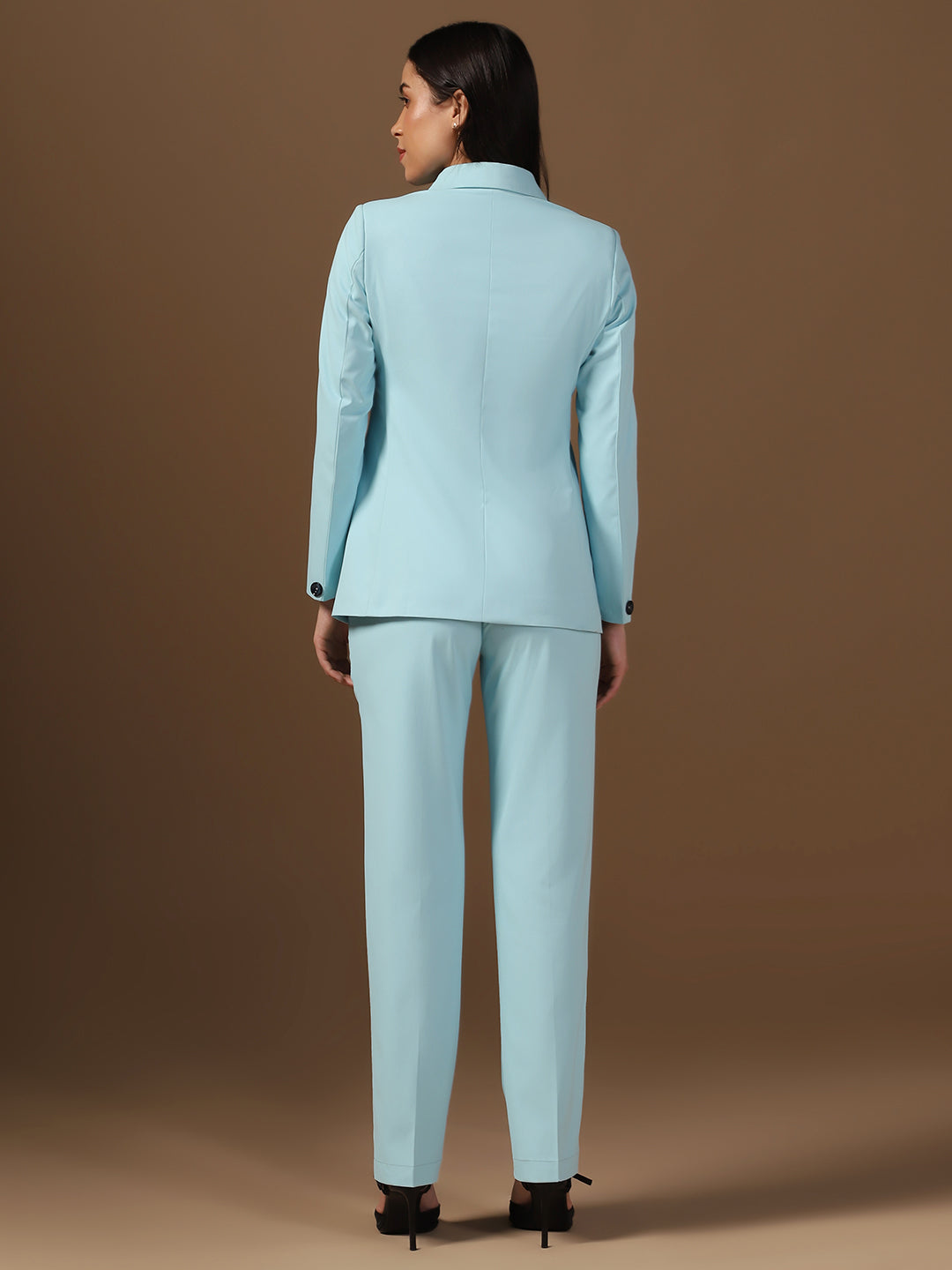 Women Ice Blue Blazer And Trousers Suit Set - Tahvo India