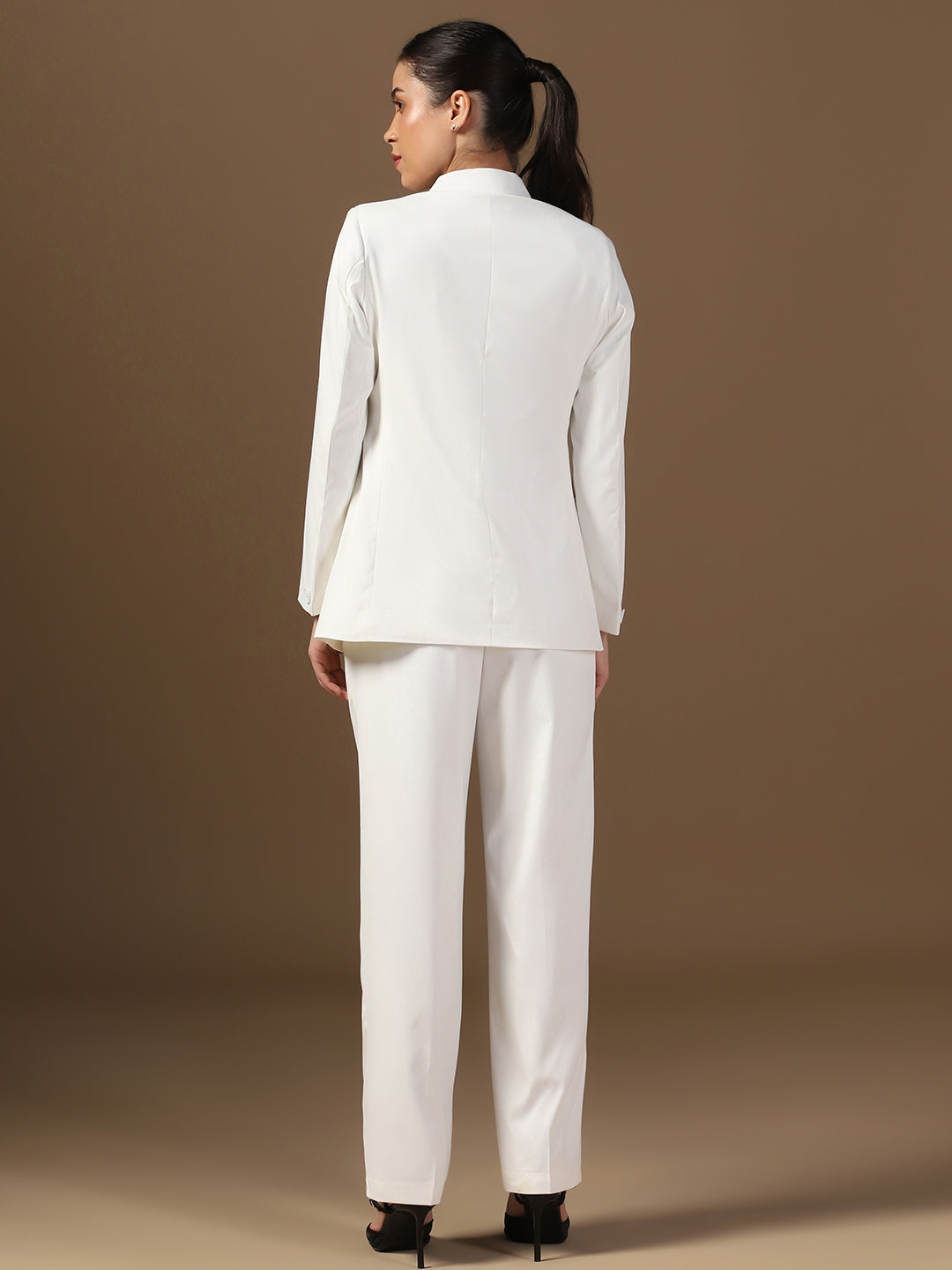 Women Off White Blazer And Trousers Suit Set - Tahvo India