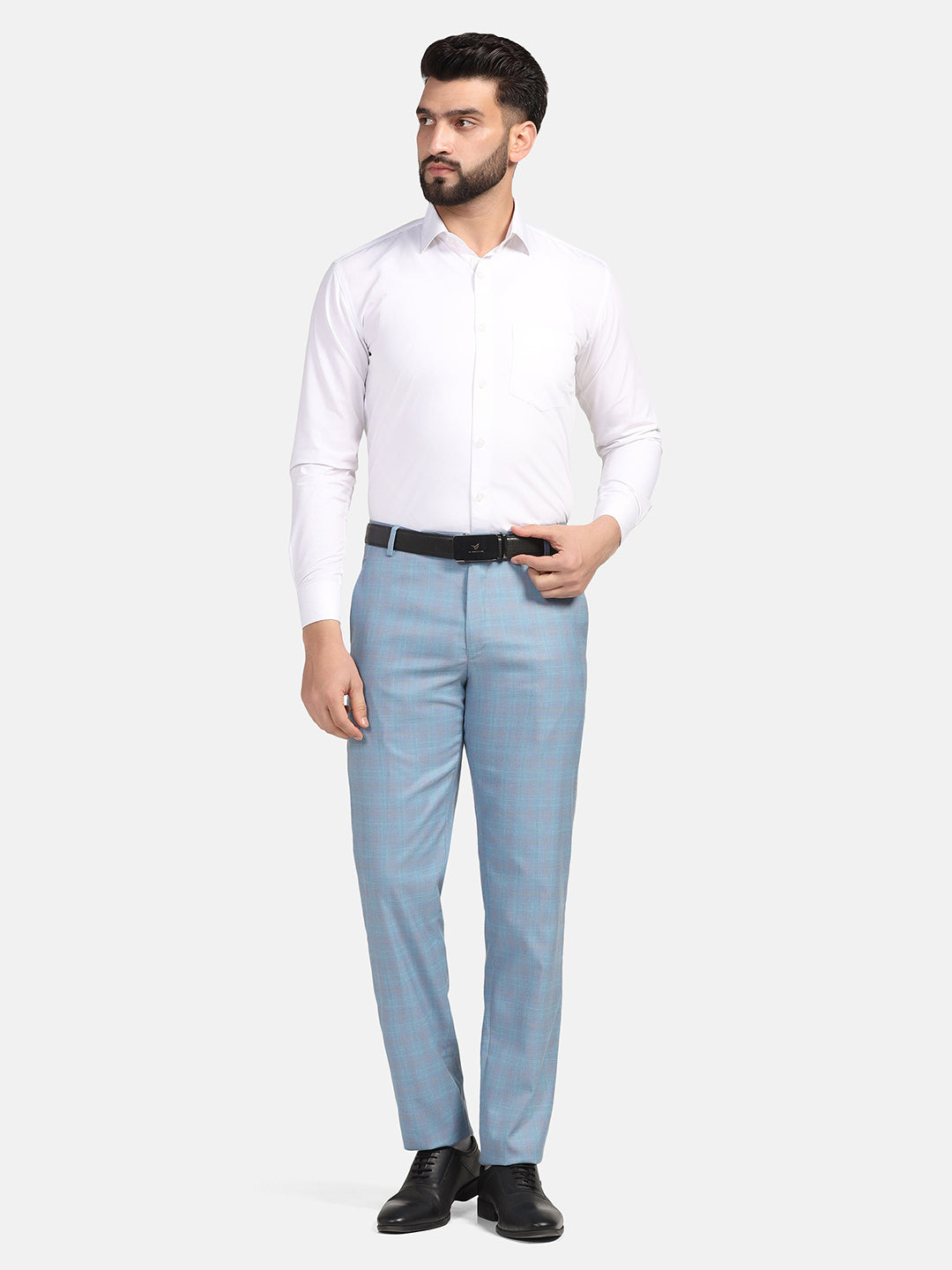 Men Sky Blue Check Trousers