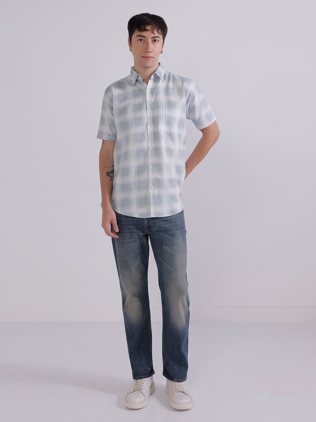 Blue check casual shirt
