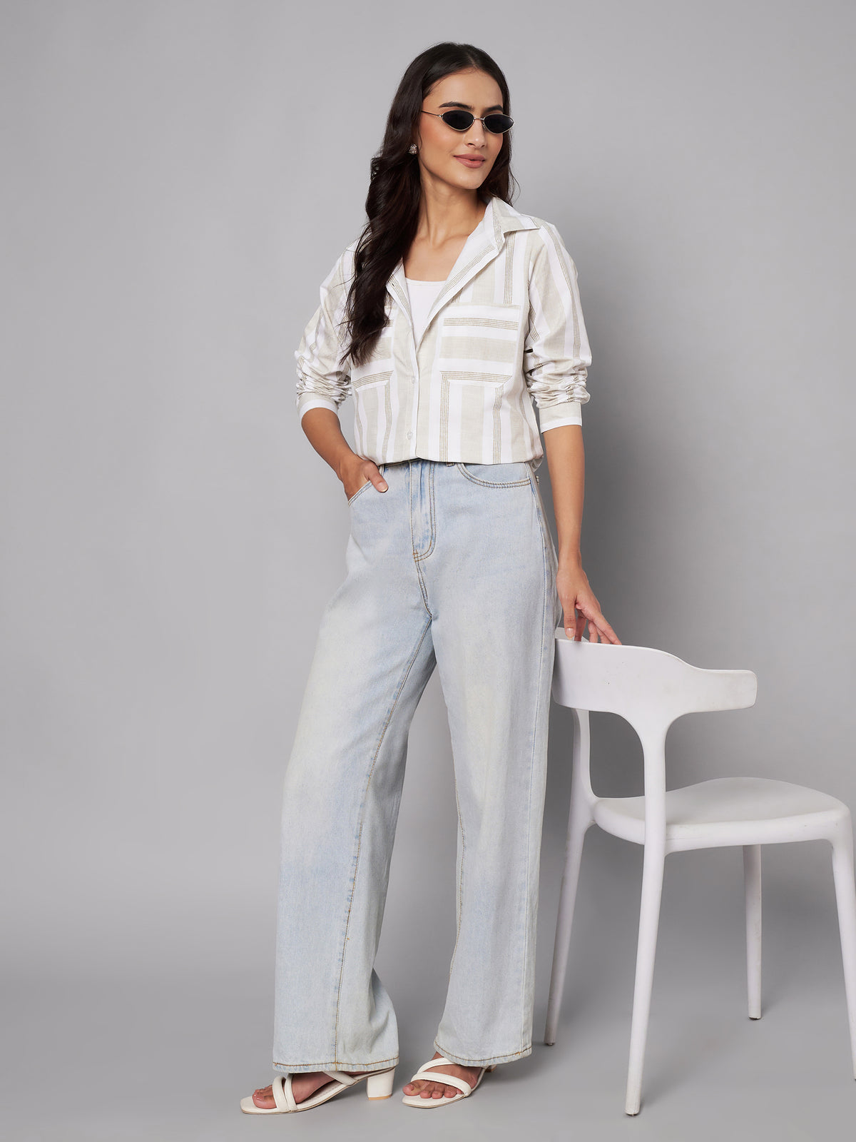 Stiped cotton 2 pocket shirt