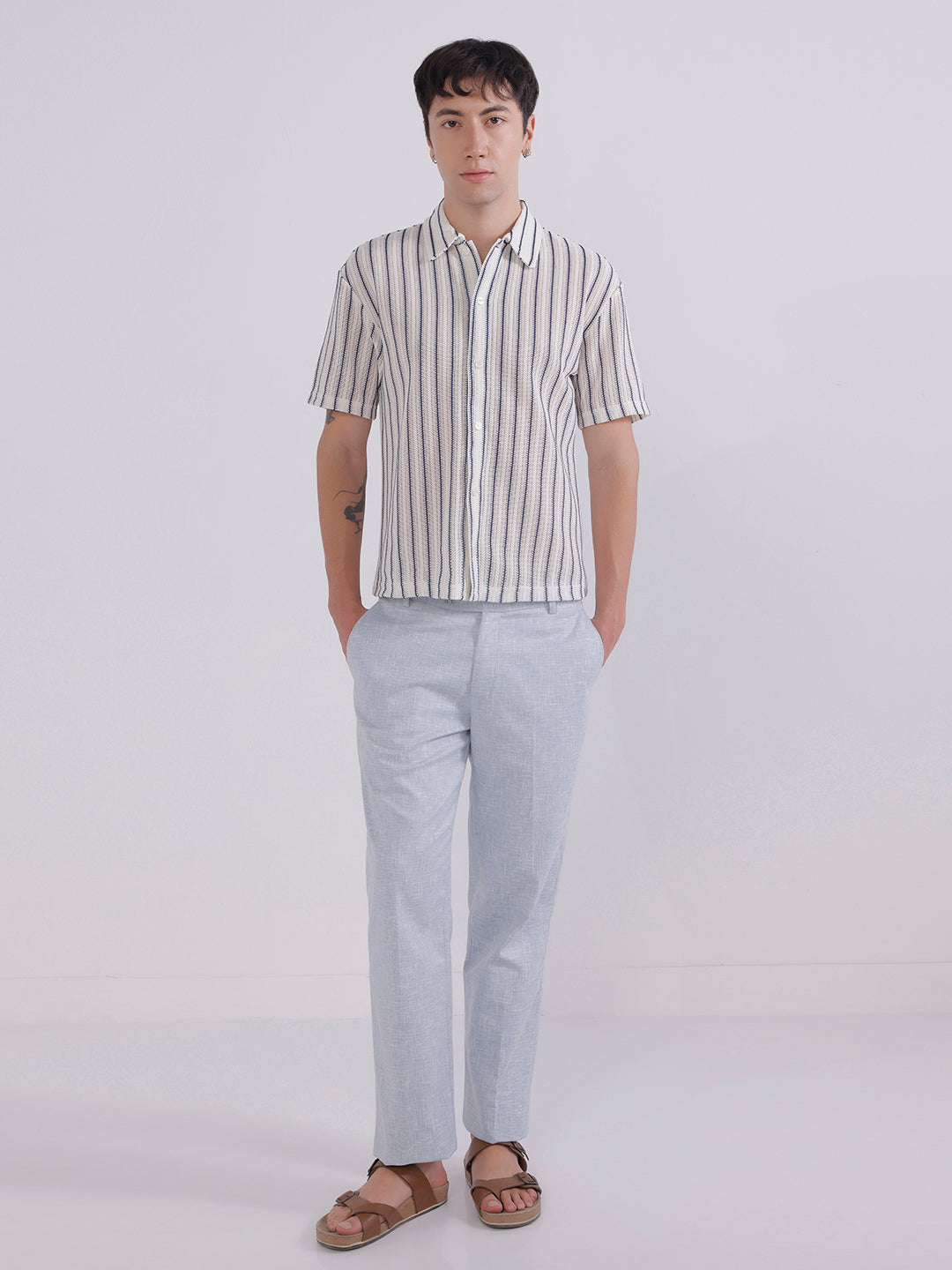 Men Blue linen trousers