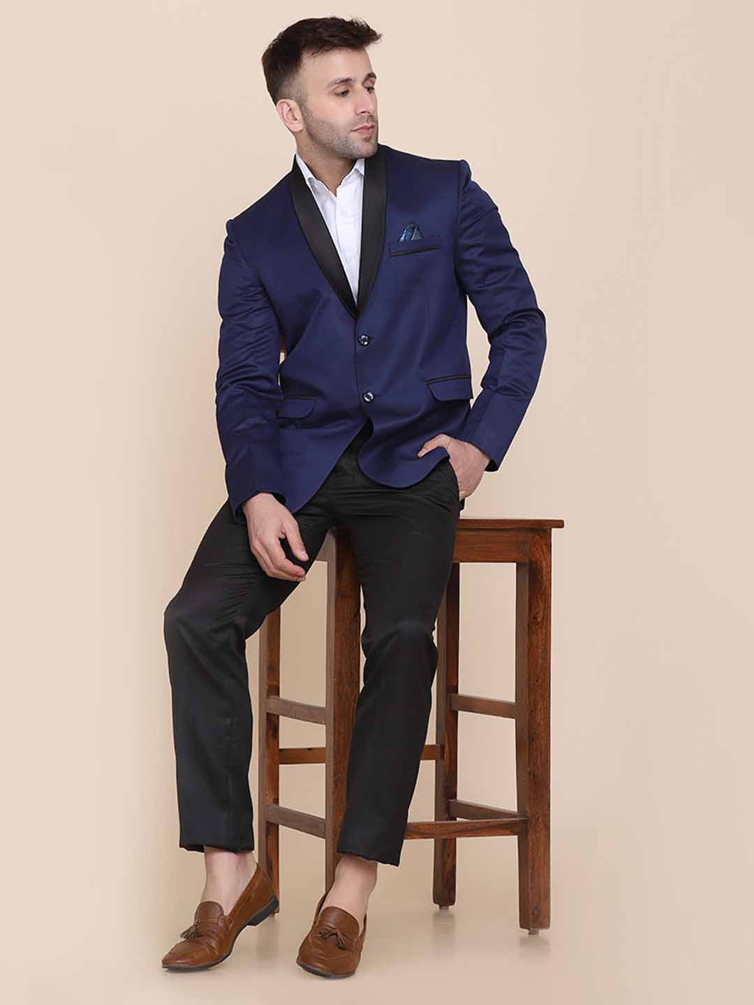Men Blue Tuxedo With Hanky - Tahvo India