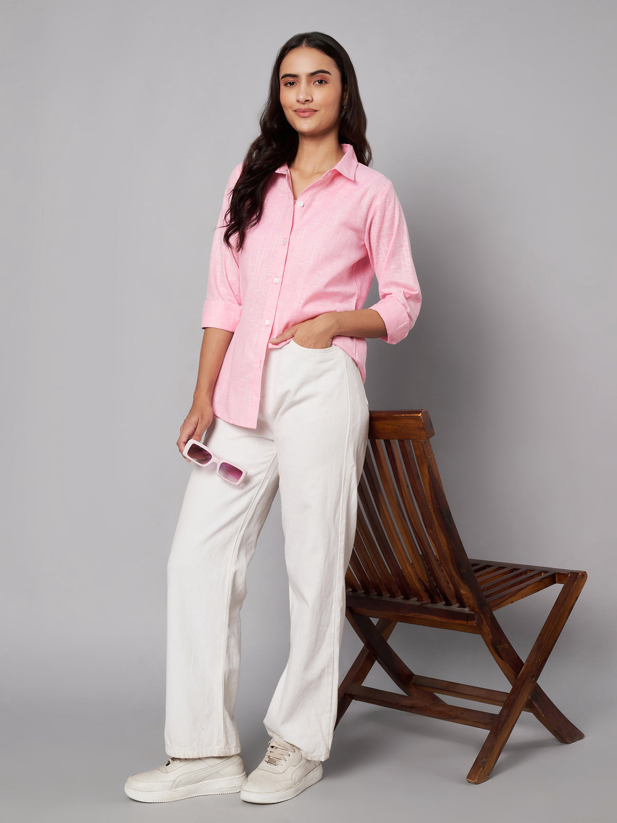 Women pink linen shirt