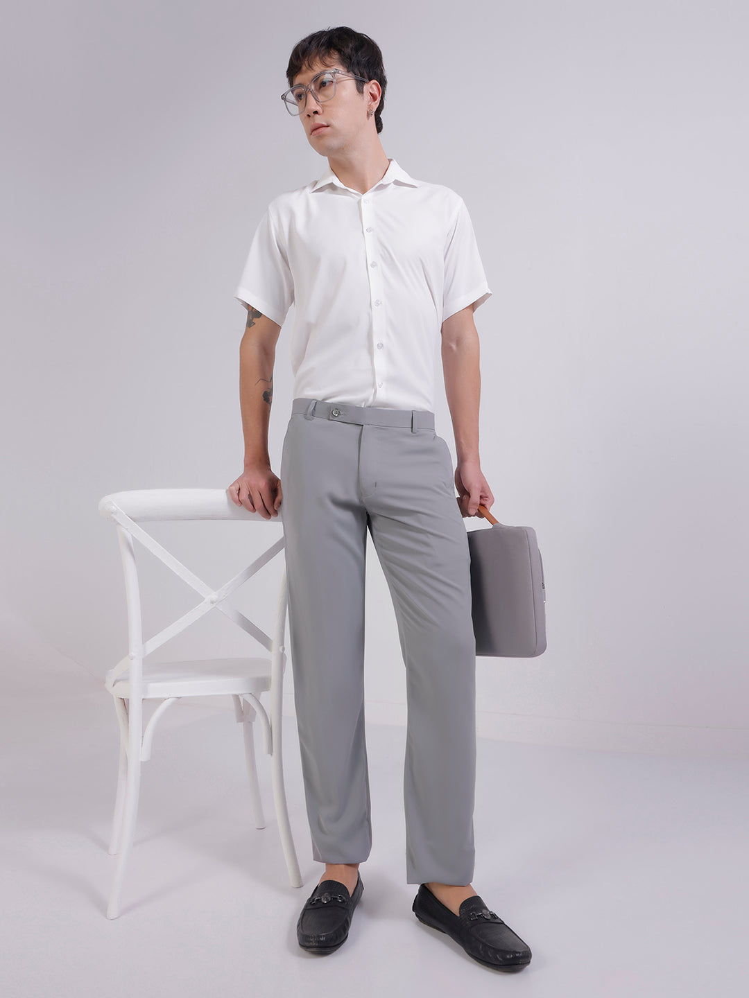 Men Grey wide leg trousers