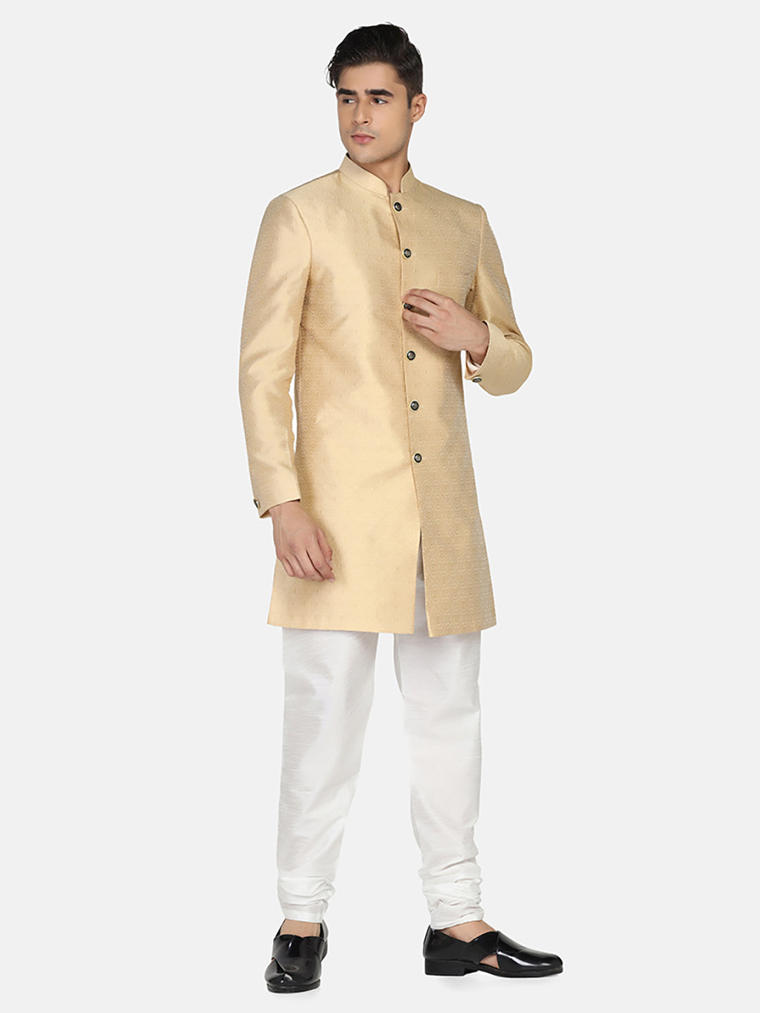 Men Golden Indo Sherwani - Tahvo India