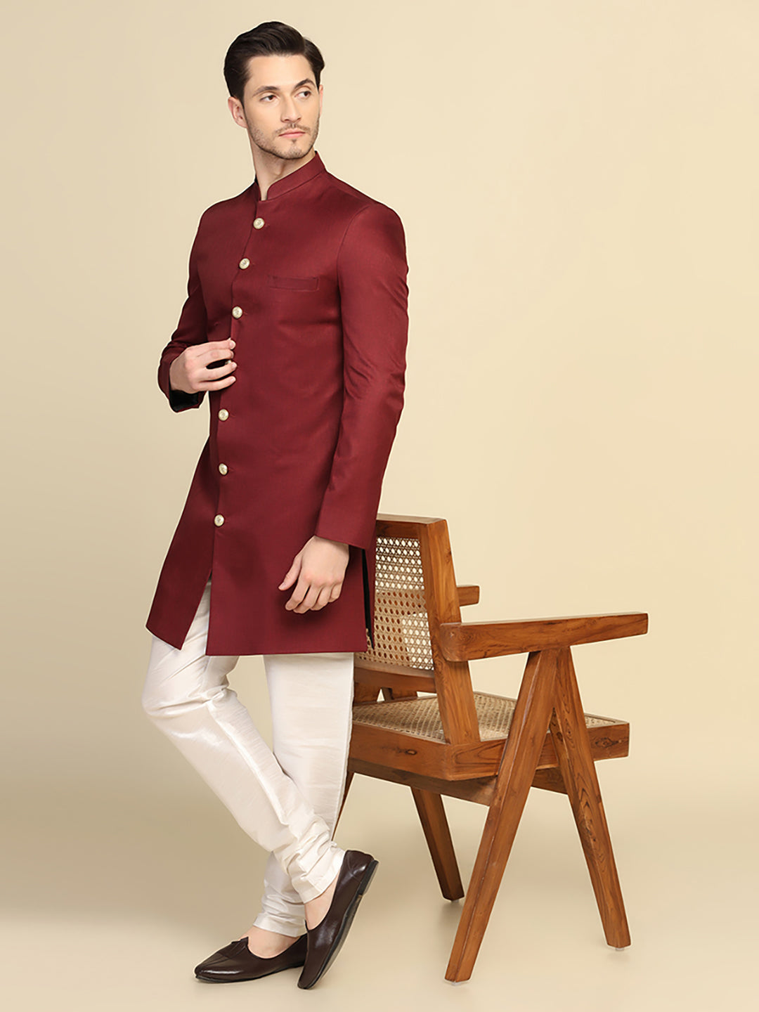 Men Maroon Sherwani - Tahvo India