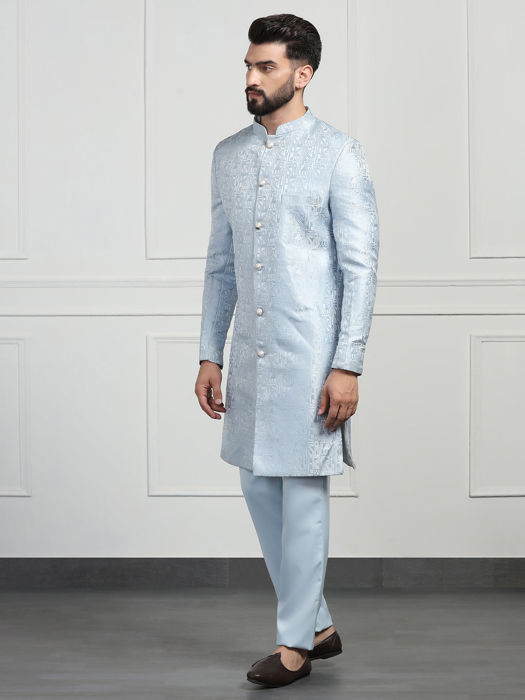 Men Sky Blue Sherwani - Tahvo India