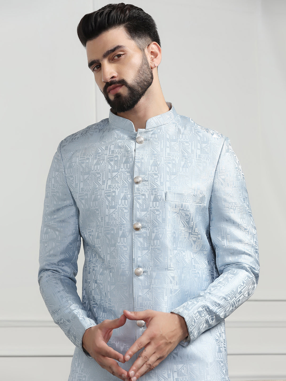 Men Sky Blue Sherwani - Tahvo India