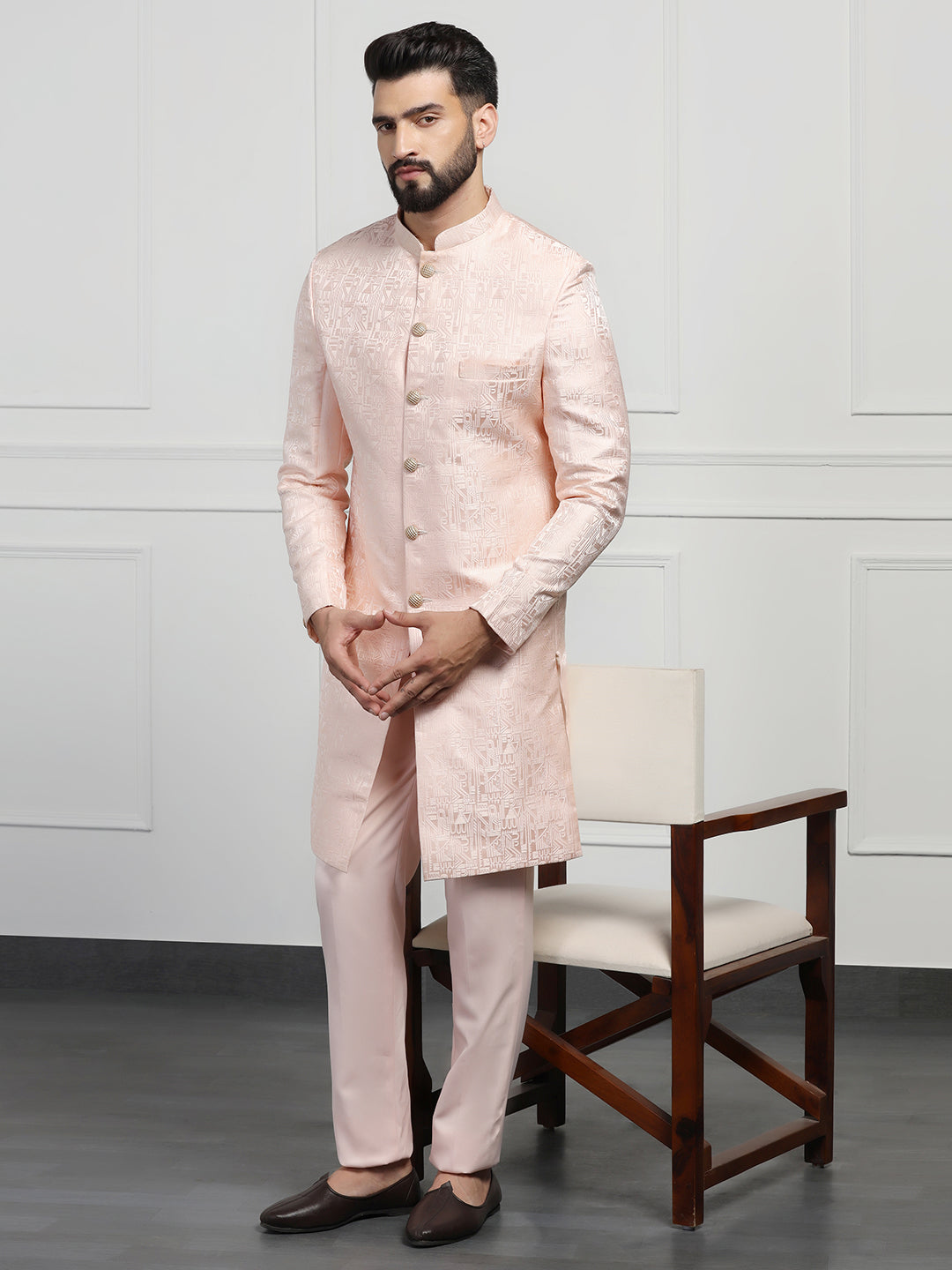 Men Peach Sherwani - Tahvo India